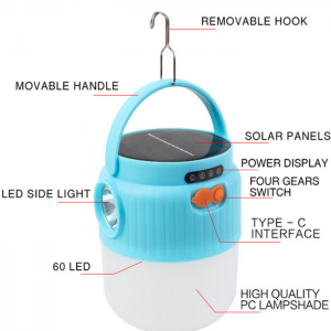 Portable Solar Rechargeable light Type-c super fast charge Flashlight with 4 gears