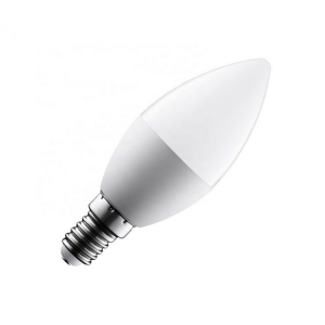 Bombilla LED C37 de aluminio brillante con carcasa e cola brancas