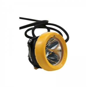 KL8LM-Bergmannskopflampe mit gelbem Kopfakku und Ladegerät. Explosionsgeschützte Kopflampe