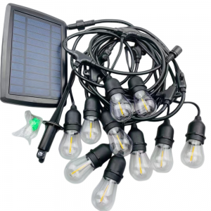 Solar Holiday Strip šviestuvas su E27 pagrindu ir S14 arba G45 lemputėmis Saulės energija maitinamas atostogų šviestuvas
