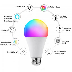 AC Power Smart Bulb bi APP belaş û Kontrolkerê Dûr ji bo KTV